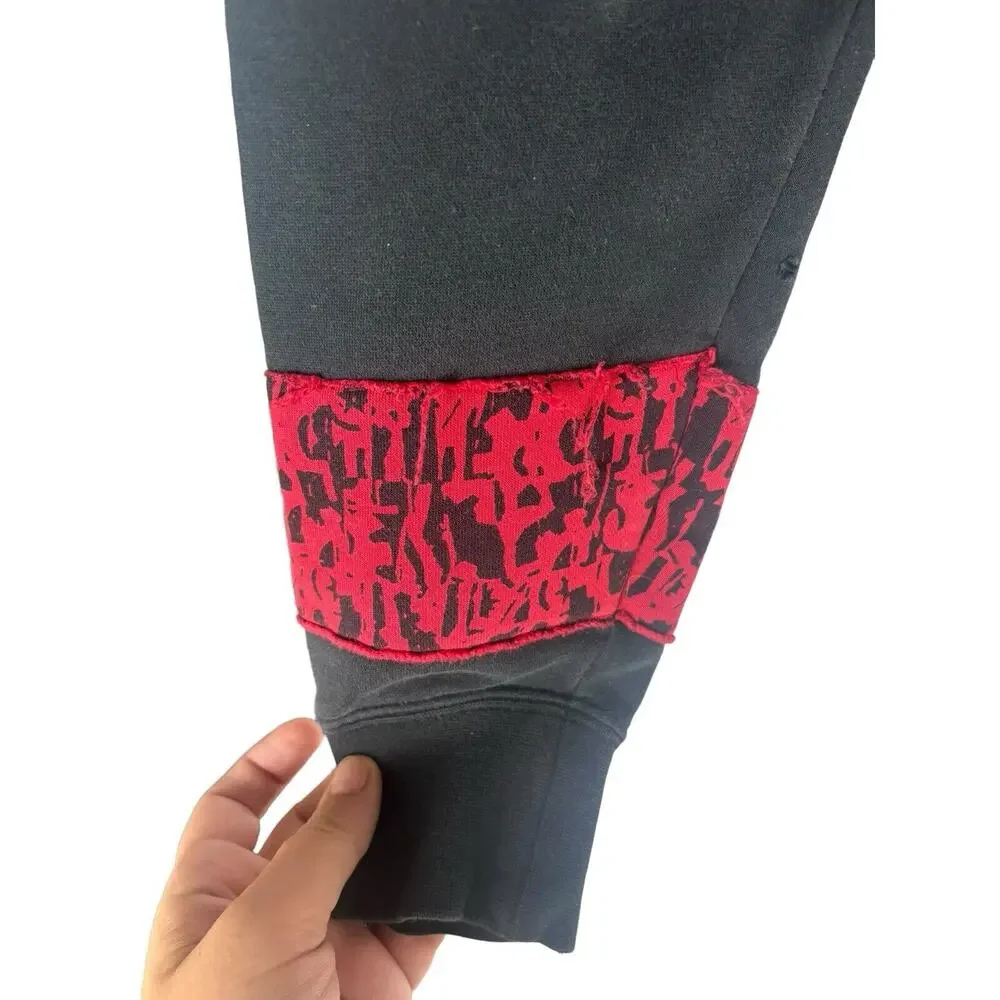 Nike Double Side Graphic Distressed Hoodie Small Patchwork Black Red Turquoise‎
